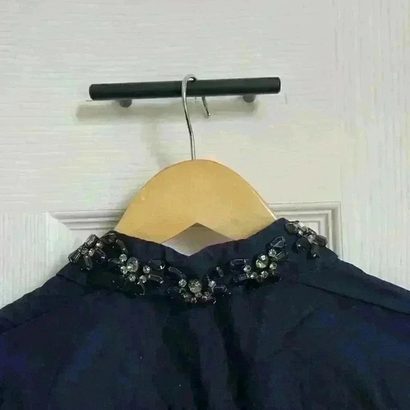 J. Crew Jeweled Collar Short Sleeve Button Shirt - Size 0 - Picture 4 of 8